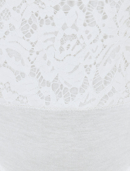 Body en dentelle manches courtes - Blanc - 3