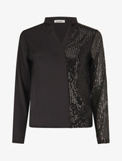 Blouse satinée avec sequins - Noir - 4