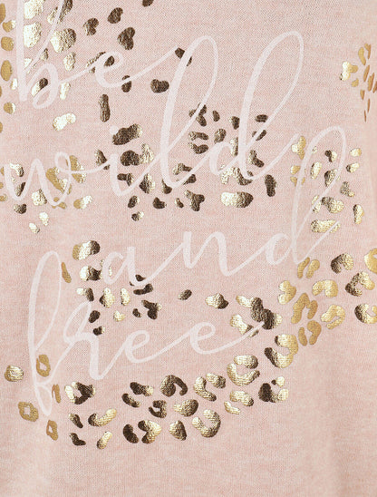 Pull droit et fin flocage léopard - Rose - 3