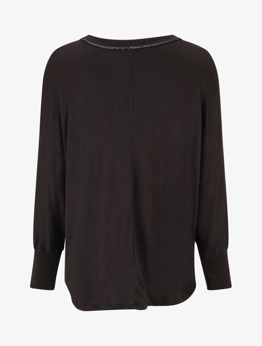 Pull fin droit flocage stylisé irisé - Noir - 2