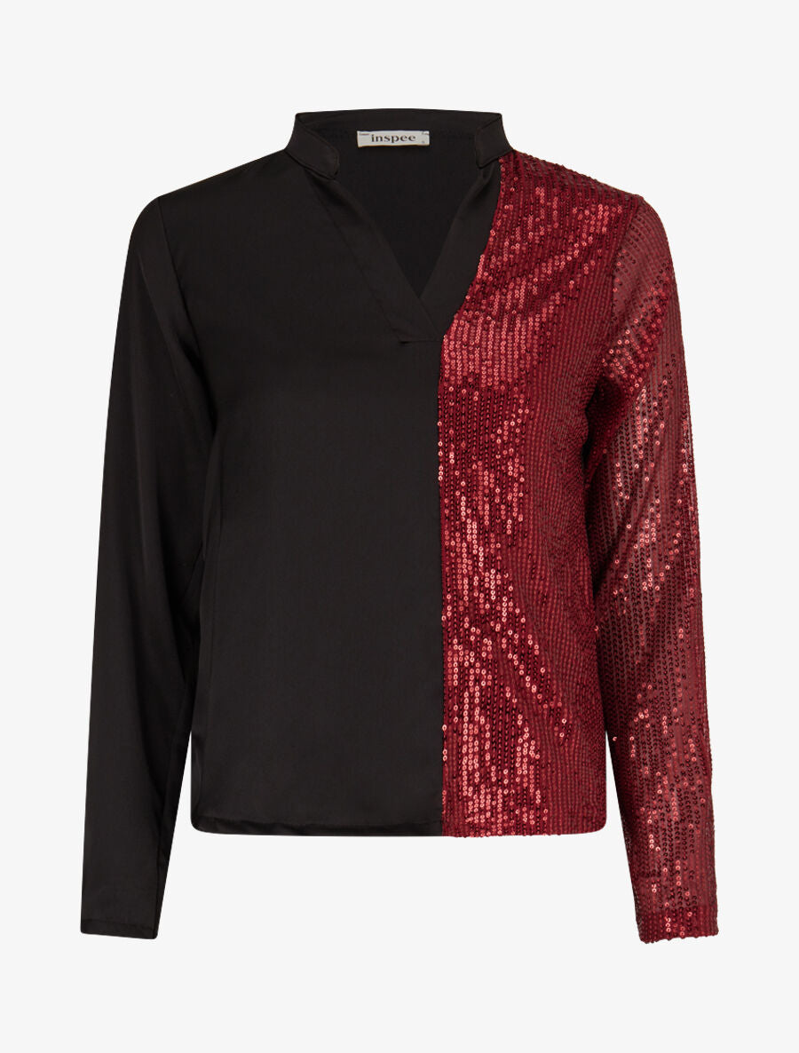 Blouse satinée avec sequins - Bordeaux - 1