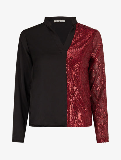 Blouse satinée avec sequins - Bordeaux - 1