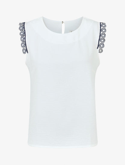 Top uni à détail broderies - Blanc - 1