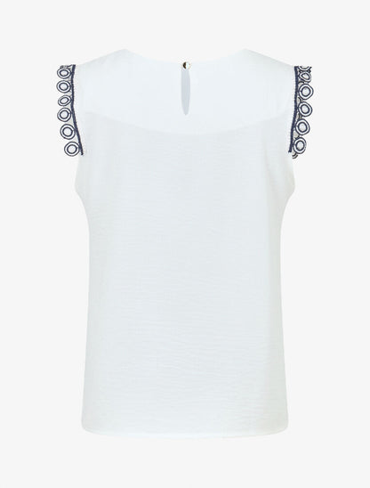 Top uni à détail broderies - Blanc - 2