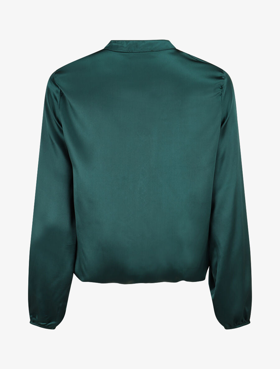 Blouse satinée ornée de broderie - Vert - 2