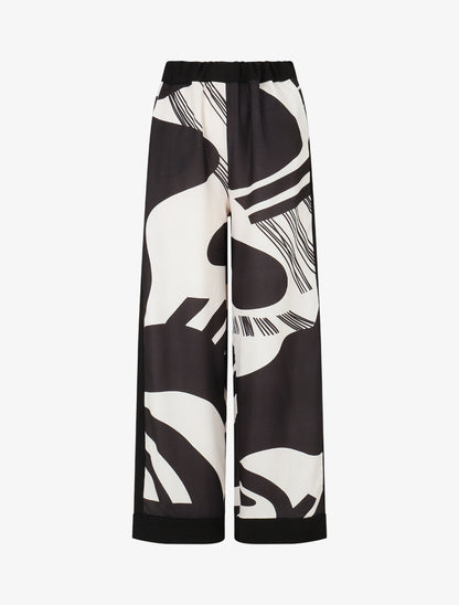 Pantalon droit taille haute imprimé fantaisie - Noir - 1