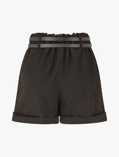 Short droit taille haute à double ceintures - Noir - 2