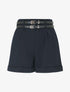 Short droit taille haute à double ceintures - Marine - 1