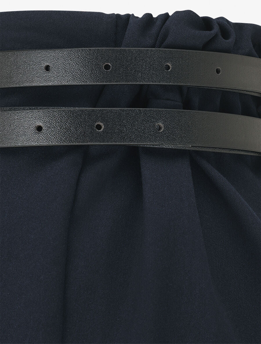 Short droit taille haute à double ceintures - Marine - 3