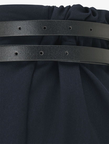 Short droit taille haute à double ceintures - Marine - 3