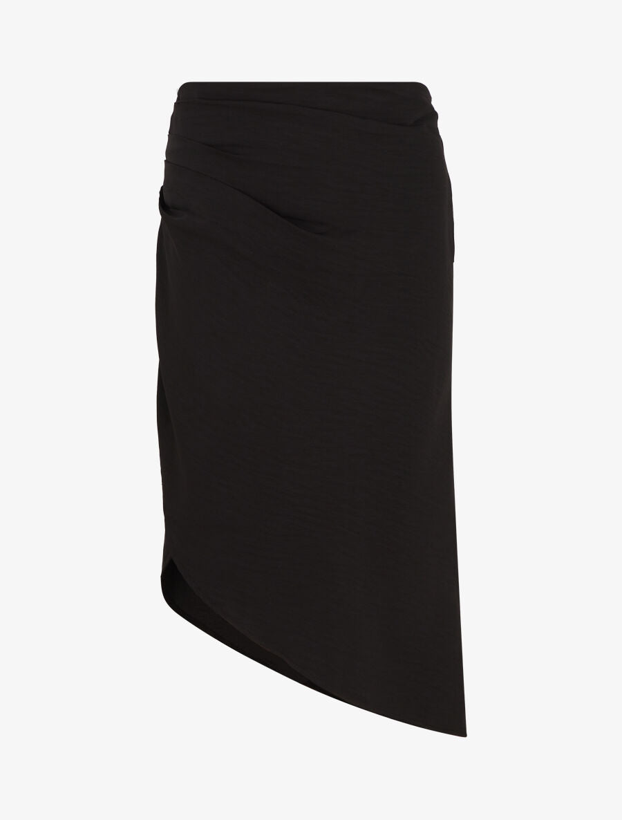 Jupe uni asymétrique effet drapé - Noir - 4