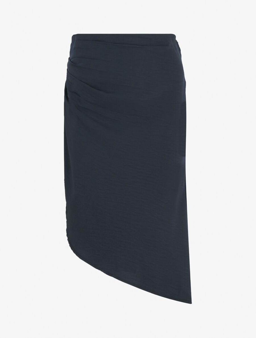Jupe uni asymétrique effet drapé - Marine - 1