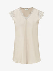 Top satiné à épaules en dentelle - Beige - 4