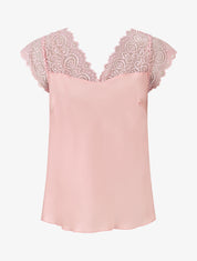 Top satiné à mancherons en dentelle - Rose - 4
