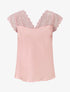 Top satiné à mancherons en dentelle - Rose - 4