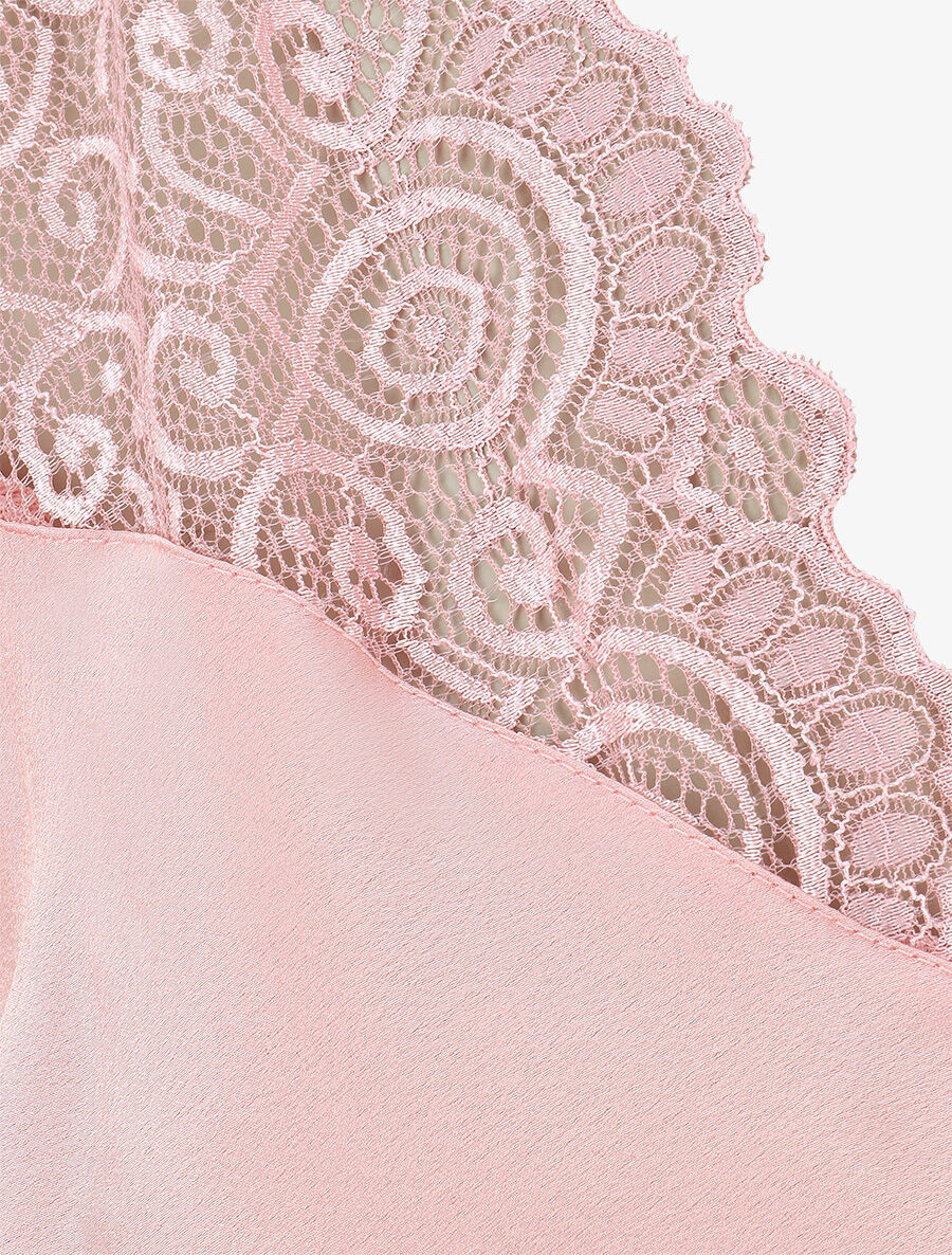 Top satiné à mancherons en dentelle - Rose - 3