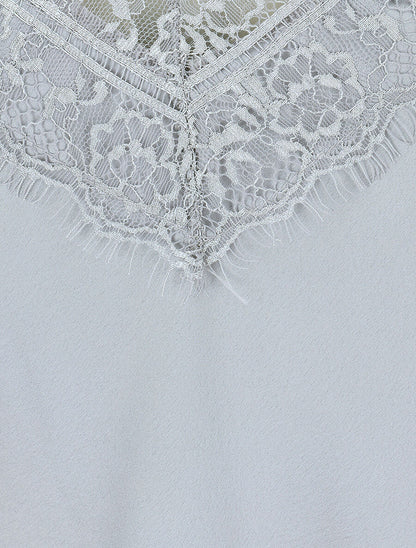 Caraco satiné à dentelle - Gris - 3