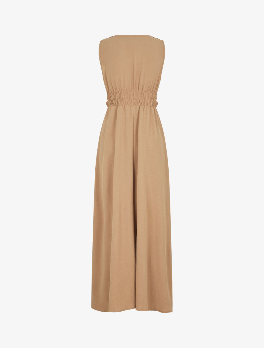 Robe longue évasée sans manches - Camel - 2
