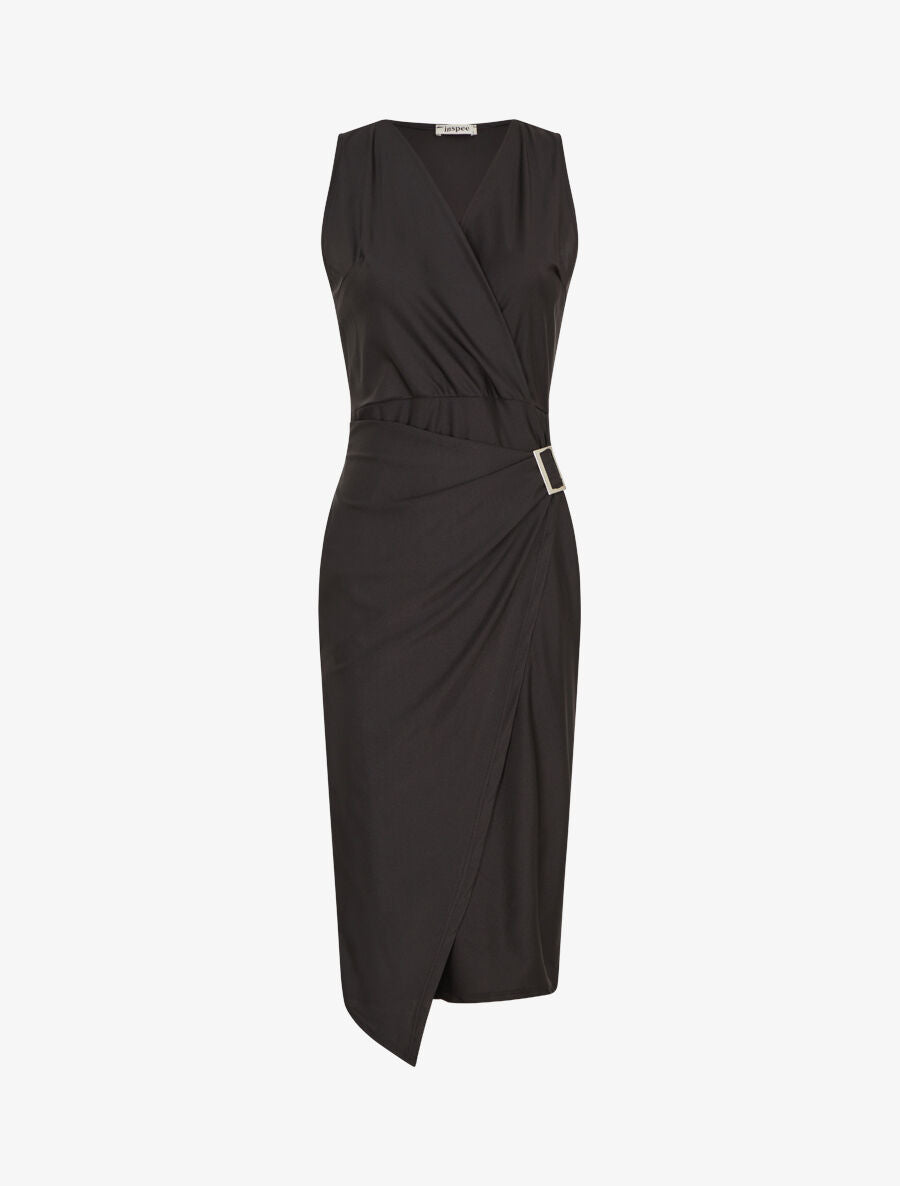 Robe satinée unie à boucle - Noir - 1