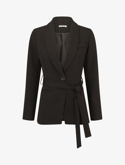 Veste unie à ceinture à nouer - Noir - 4