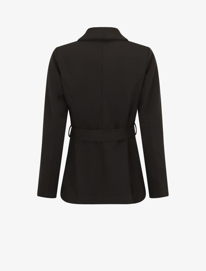 Veste unie à ceinture à nouer - Noir - 2