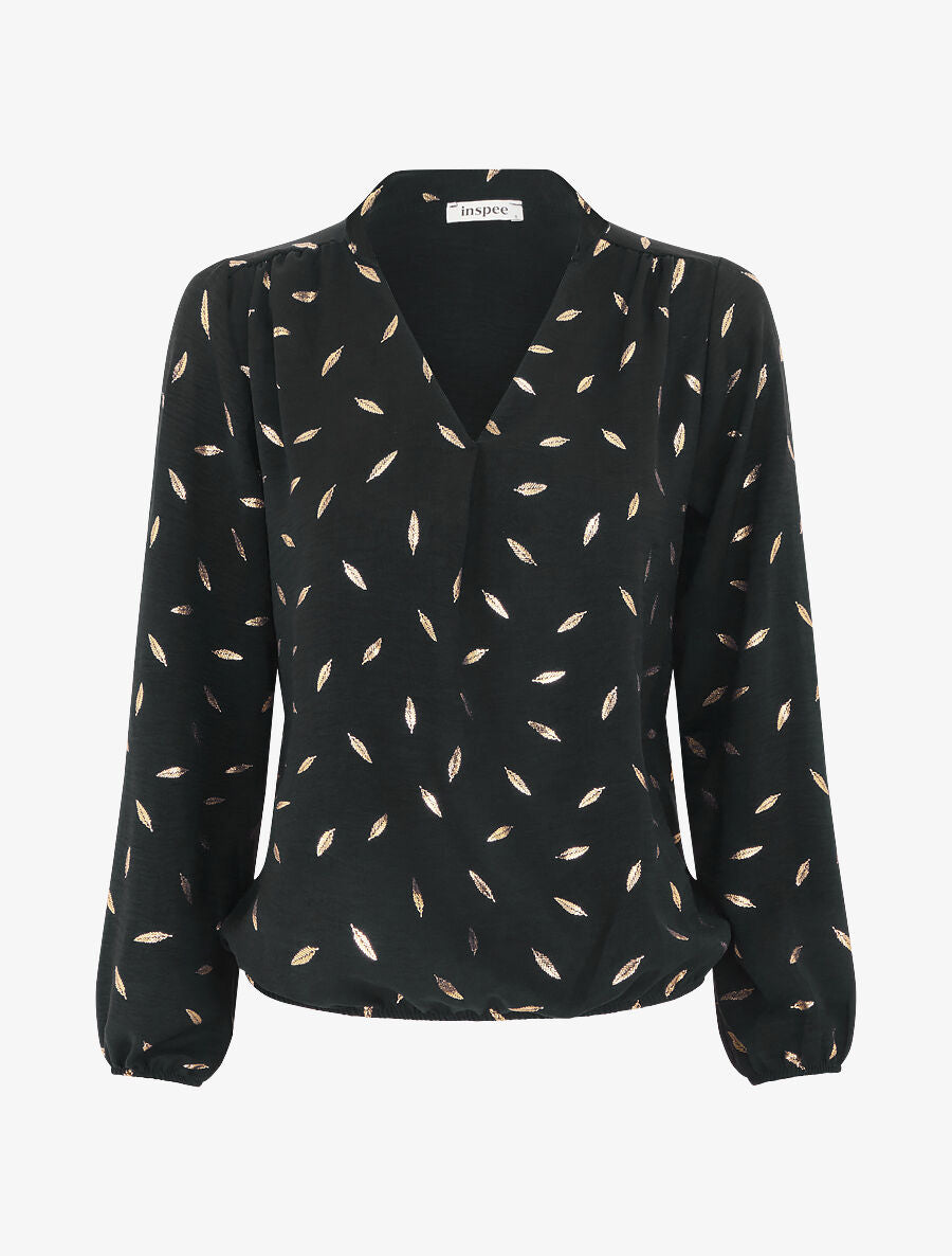Blouse unie flocage plumes irisées - Noir - 5