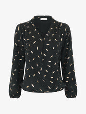 Blouse unie flocage plumes irisées - Noir - 5