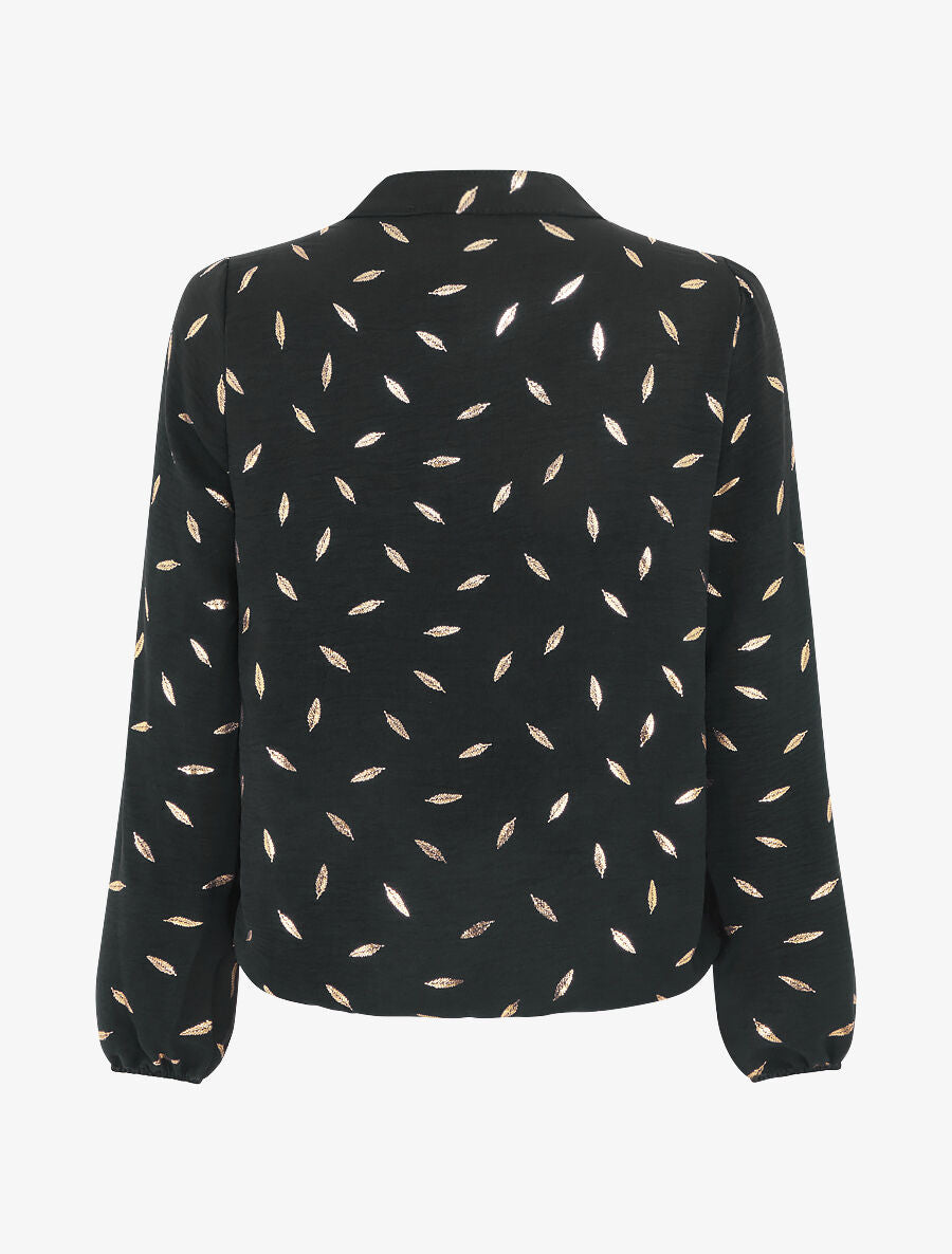 Blouse unie flocage plumes irisées - Noir - 2