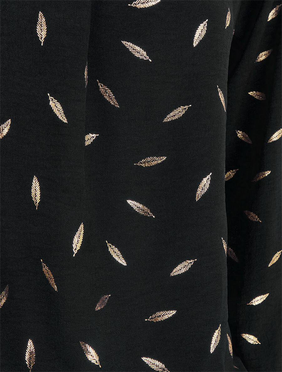 Blouse unie flocage plumes irisées - Noir - 3