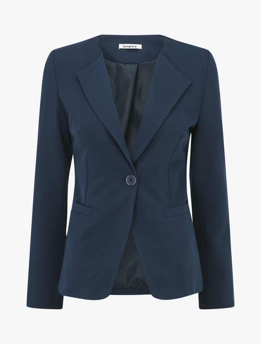 Veste unie boutonnée - Marine - 1