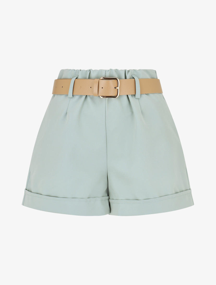 Short taille haute uni coupe droite - Vert pâle - 1