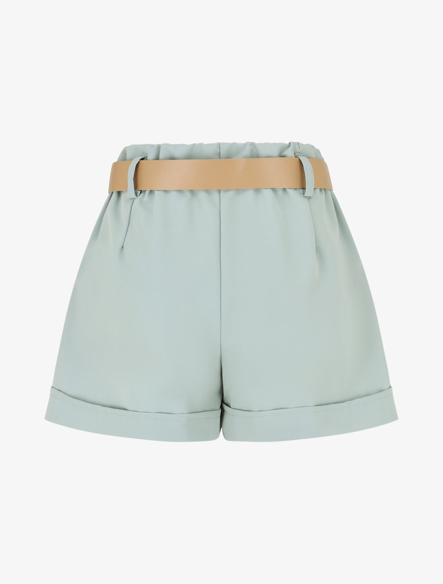 Short taille haute uni coupe droite - Vert pâle - 2
