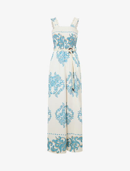 Combinaison imprimé ikat à buste élastiqué - Turquoise - 1