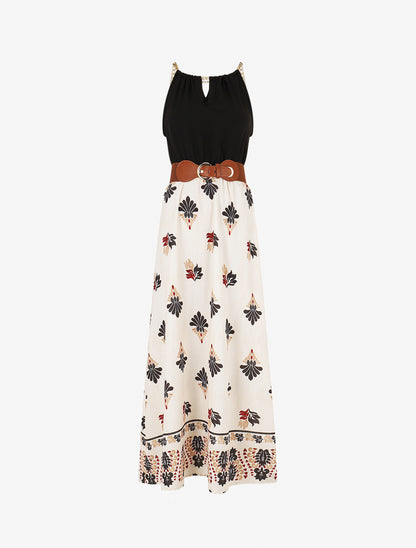 Robe imprimé ikat à bretelles en chaîne - Noir - 1