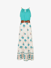 Robe imprimé ikat à bretelles en chaîne - Turquoise - 1