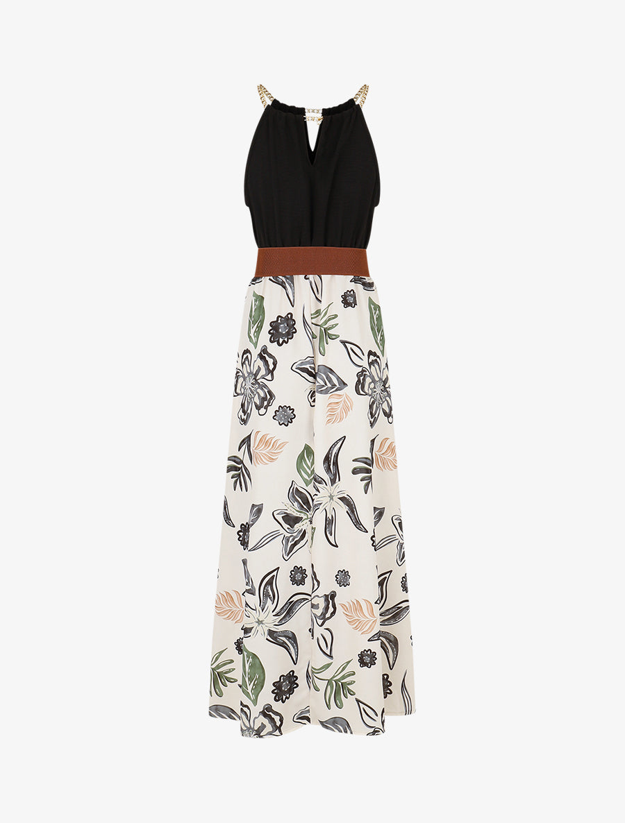 Robe imprimé fleuri à bretelles en chaîne - Noir - 2