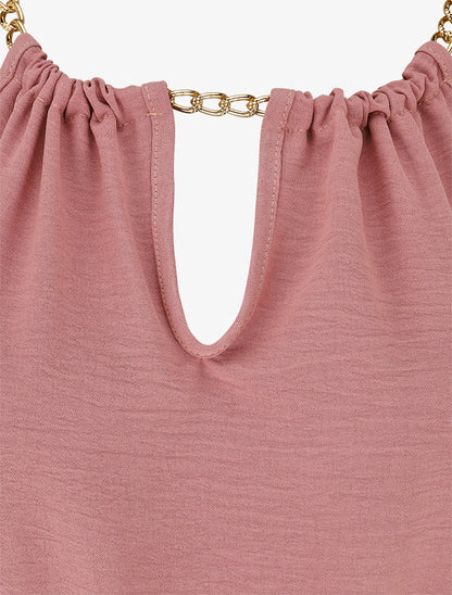 Robe mi-longue imprimé feuillage à bretelles en chaîne - Vieux rose - 3