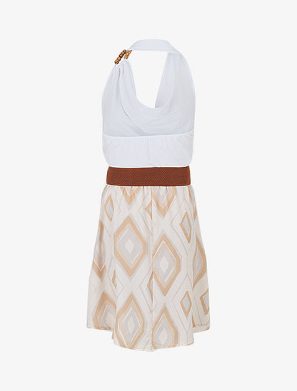Robe dos nu imprimé graphique - Beige - 2
