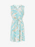 Robe mi-longue à col à perles et imprimé tropical - Turquoise - 1