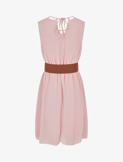 Robe mi-longue unie à col à perles - Rose - 2