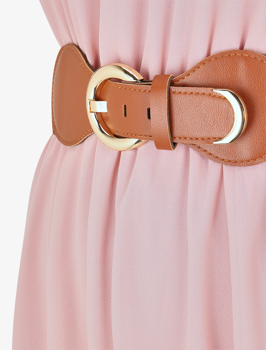 Robe mi-longue unie à col à perles - Rose - 3