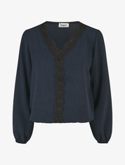 Blouse à col V brodé - Marine - 1