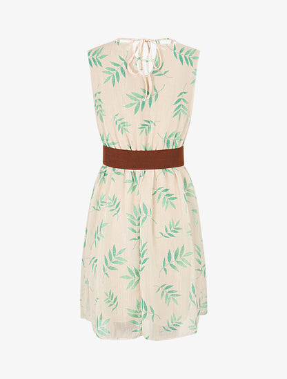 Robe irisée à col à perles et imprimé feuilles - Vert/beige - 2