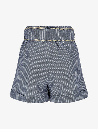 Short fluide à rayures et ceinture fantaisie - Bleu - 2
