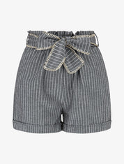 Short fluide à rayures et ceinture fantaisie - Noir - 1