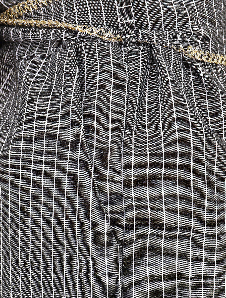 Short fluide à rayures et ceinture fantaisie - Noir - 3