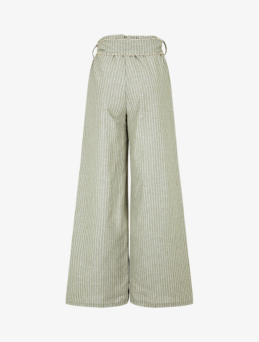 Pantalon ample à rayures et ceinture fantaisie - Kaki - 2