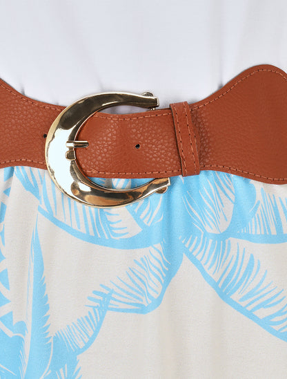 Robe longue imprimé palmiers et col à sangle - Bleu ciel - 3
