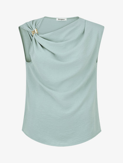 Top uni à empiècement bijou - Vert d&