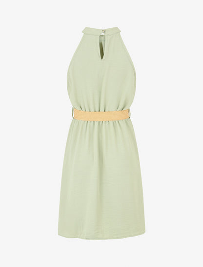 Robe unie à col américain - Vert clair - 2